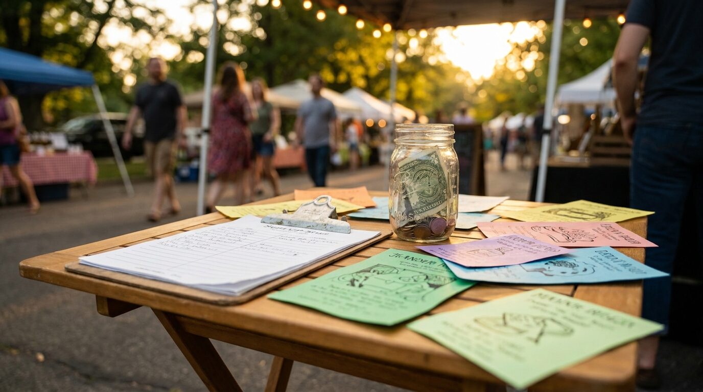 A community fundraiser table